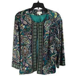 JOAN RIVERS Womens Jewel Tone Paisley Knit Bolero Jacket Cardigan Lined Sz L